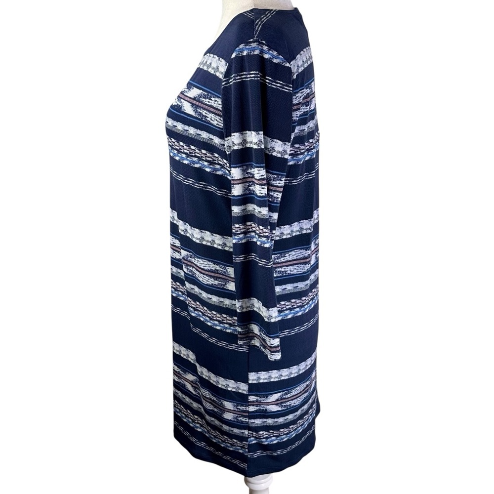 BCBGMaxAzria Navy and White Shift Long Sleeve Dress Size L - Picture 4 of 11